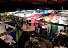 A view from above of the trade show exhibition, while the delegates enjoy lunch.